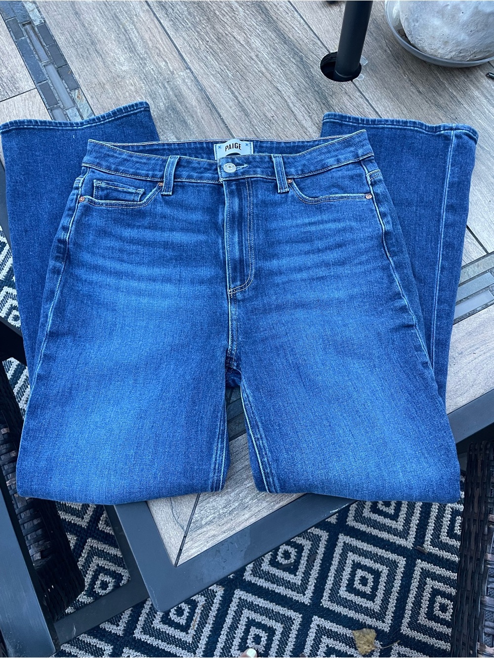 PAIGE Straight-Leg Medium Blue Denim Jeans